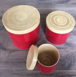 Spun Bamboo Round Jar with Lid ( set of 3)